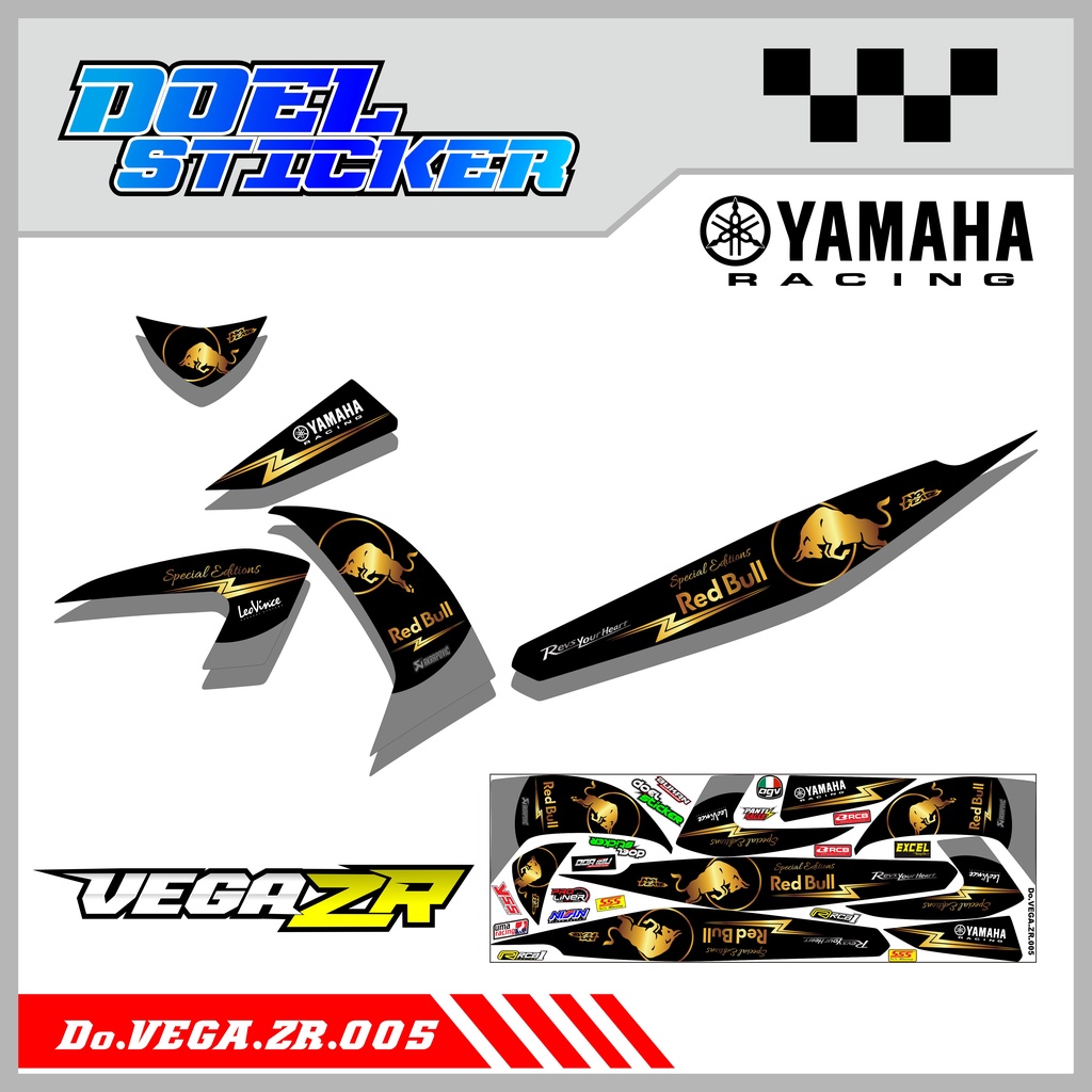 Sticker Striping VEGA ZR List Variasi Hologram , Crome Desain Red Bull Doel 005