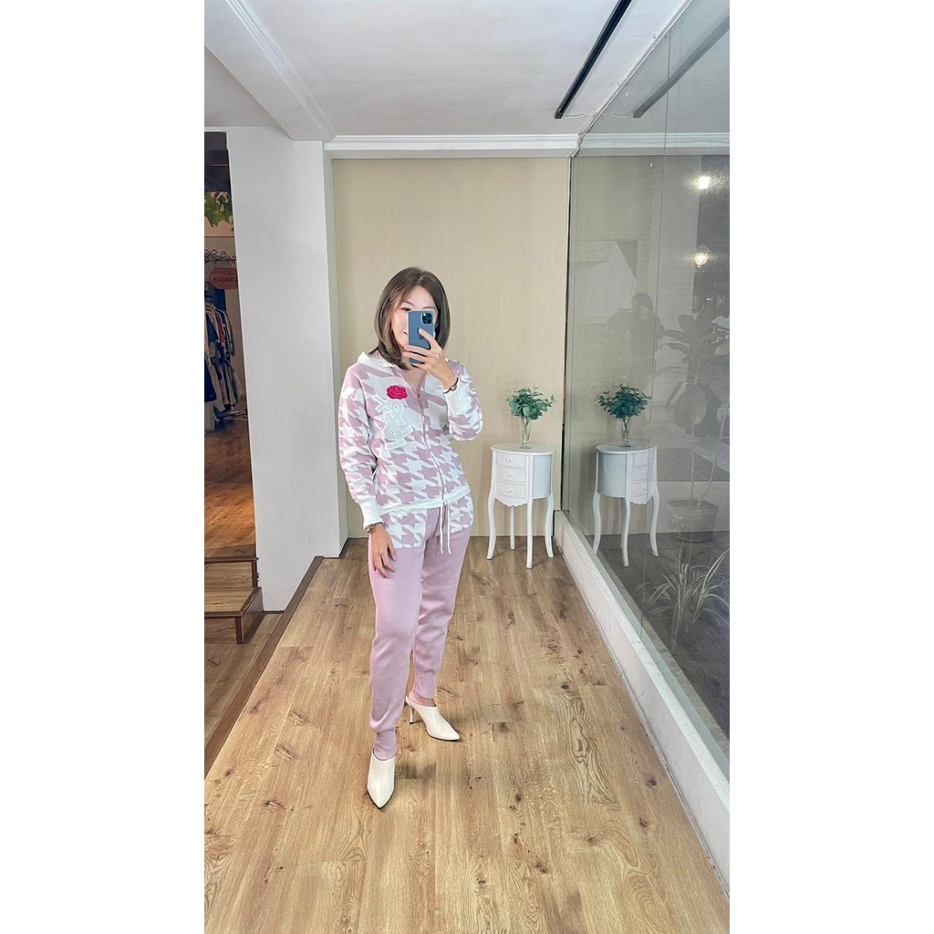 Oneset Checked Hoodie Cewek Premium YSL Import