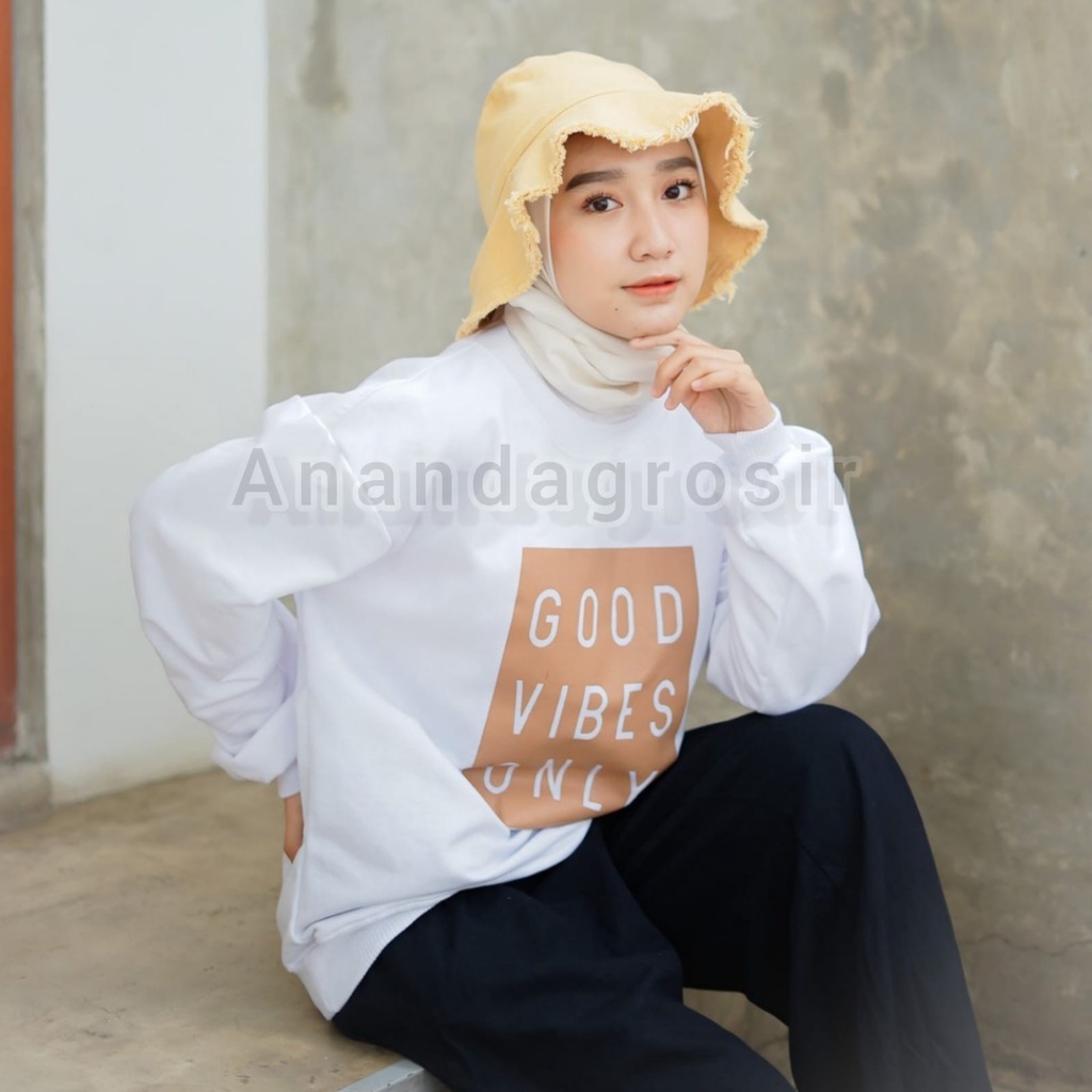 SWEATER WANITA GOOD VIBES ONLY - SWEATER OVERSIZE WANITA - SWEATER BASIC WANITA