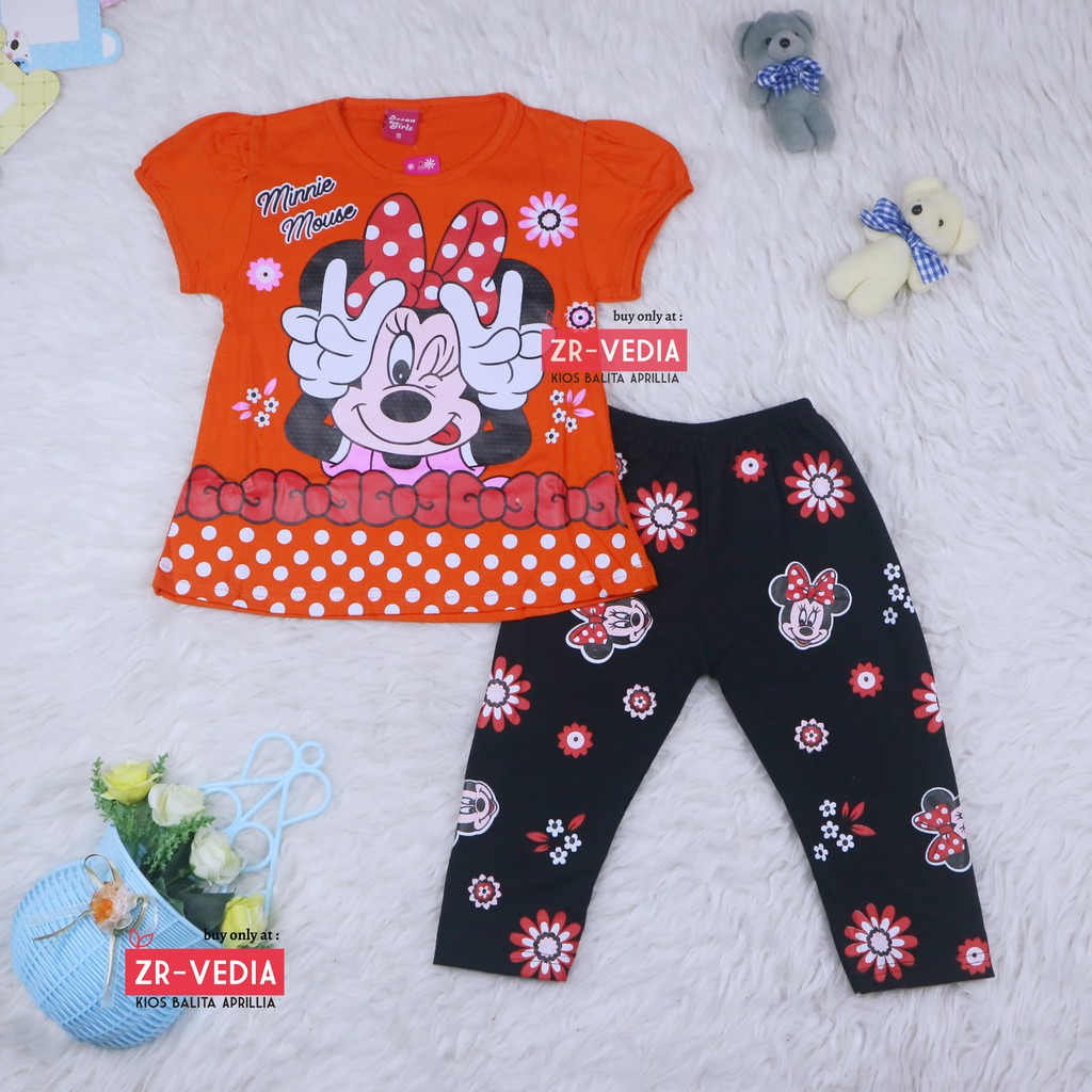 Setelan Mikkey uk 2-6 Tahun / Baju Anak Karakter Legging Perempuan Celana Disney Import