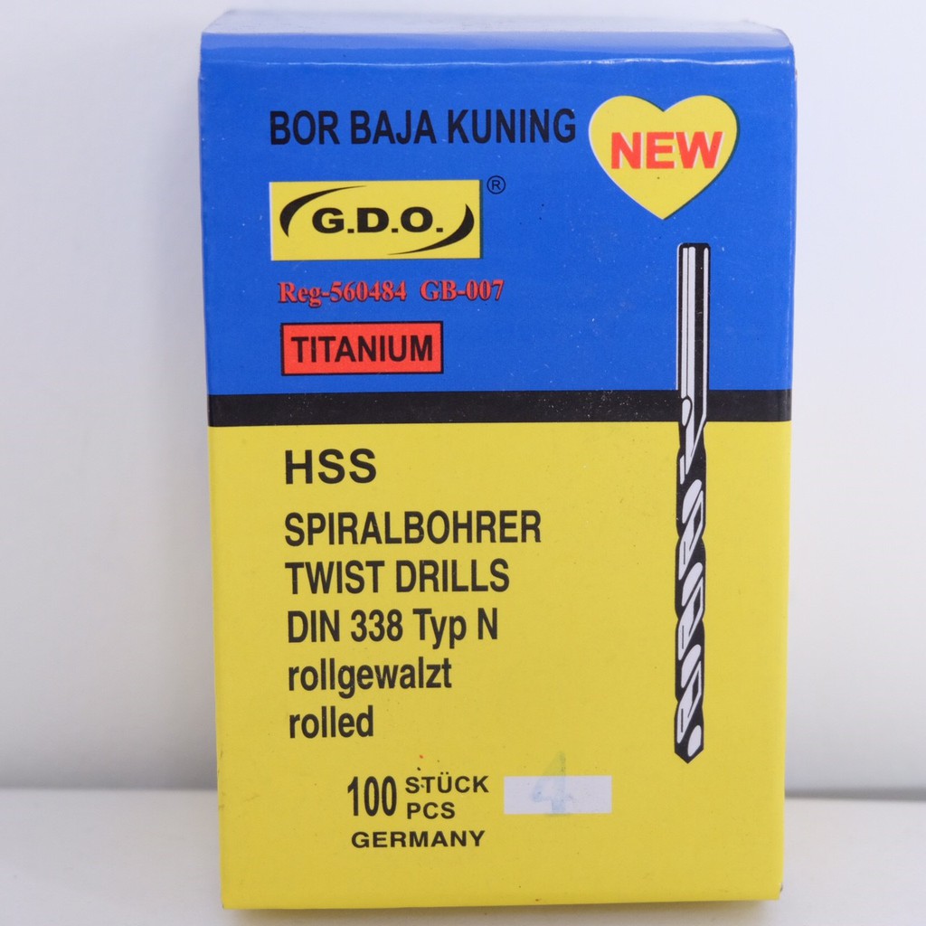 Mata Bor Besi Baja Kuningan G.D.O 4mm 4 mm Drill Spiral Kuning GDO 1 Bungkus Isi 10 pcs Harga per 1 pcs