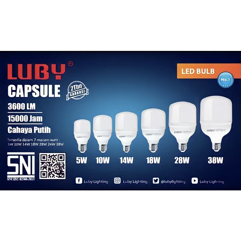 Lampu LED LUBY Capsule cahaya putih 5W,10W,14W,18W,28W,38W,45W, 50W