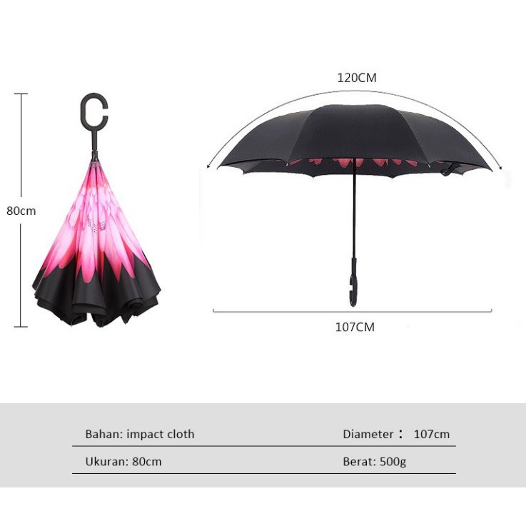 [COD] PAYUNG TERBALIK MOTF - PAYUNG HUJAN REVERSE UMBRELLA GAGANG C VERSI TERBARU