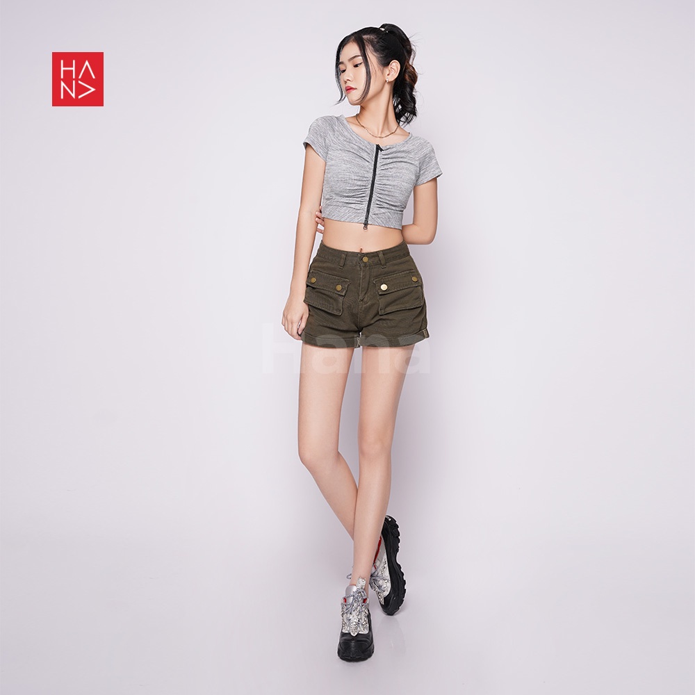 HanaFashion JKT - Ivana Wrinkles Crop Top Blouse Atasan Wanita - CT265