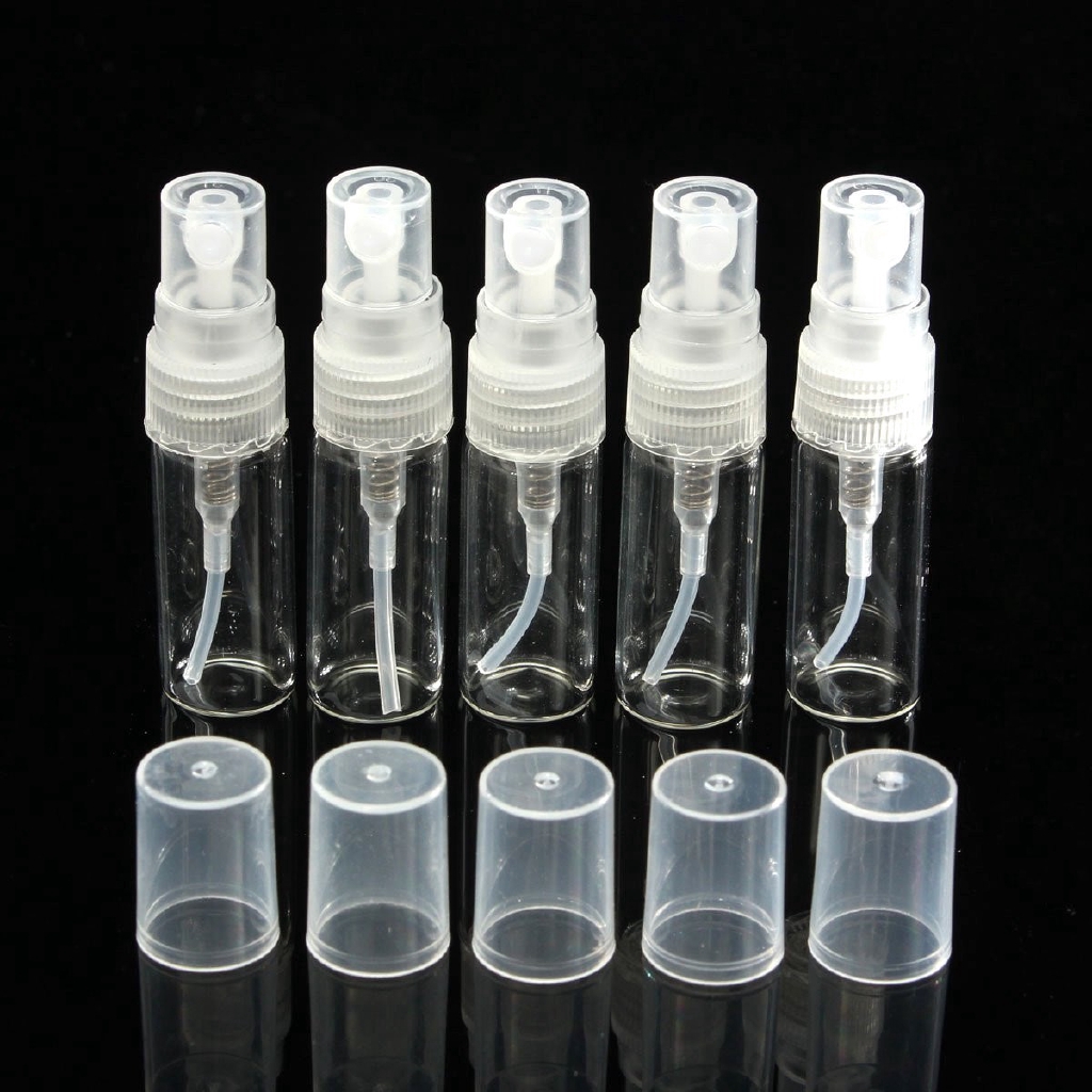 5pcs Botol Parfum Kosong Model Semprot Bahan Kaca Ukuran 2 / 3 / 5 / 10ml Dengan Pompa Atomizer Untuk Travel