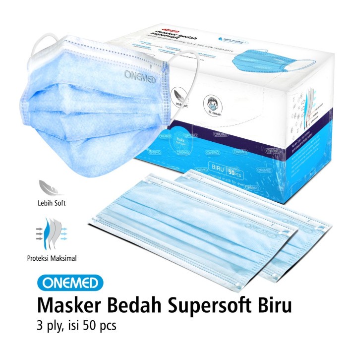 Masker Karet Super Soft Biru Onemed Box Isi 50 Pcs OJB