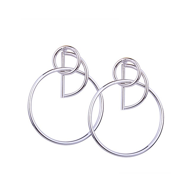 LRC Anting Tusuk Fashion Colour Circular Ring Shape Decorated Earrings