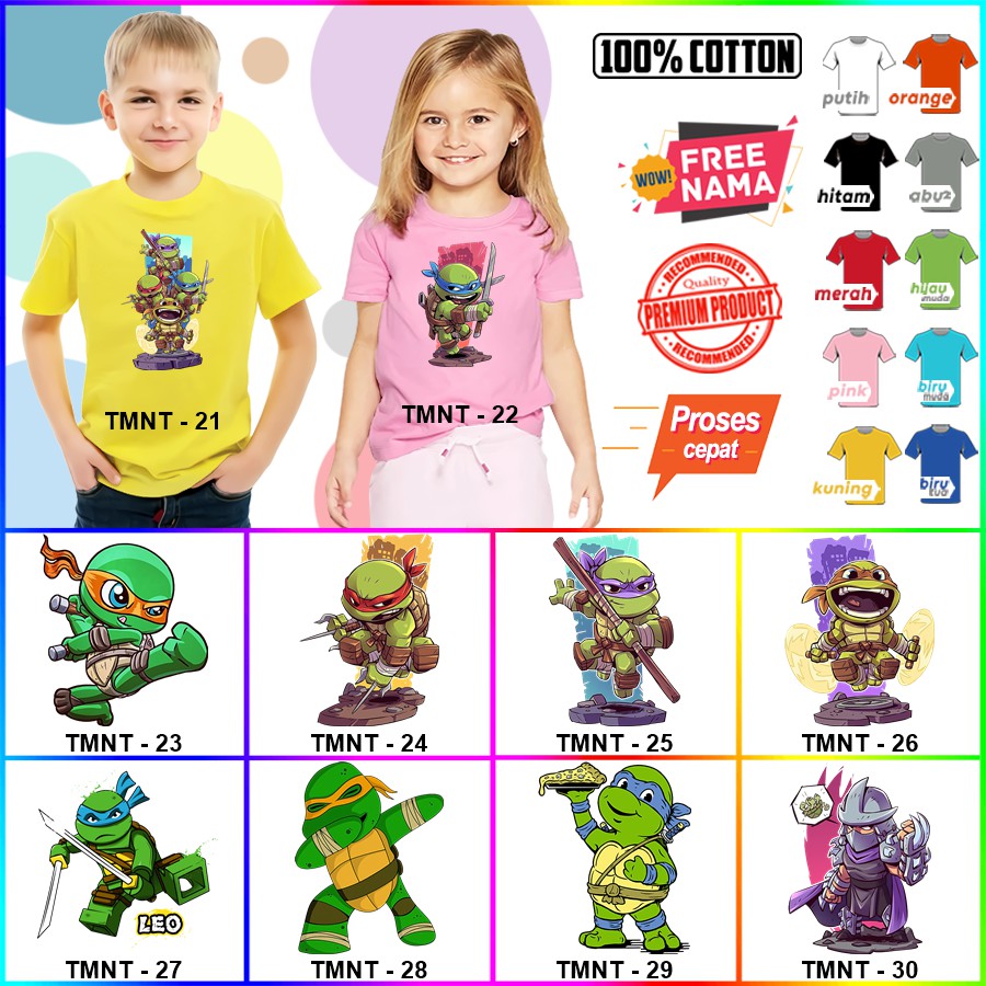 Baju Kaos ANAK DAN DEWASA NINJA TURTLE COUPLE (FREE NAMA)