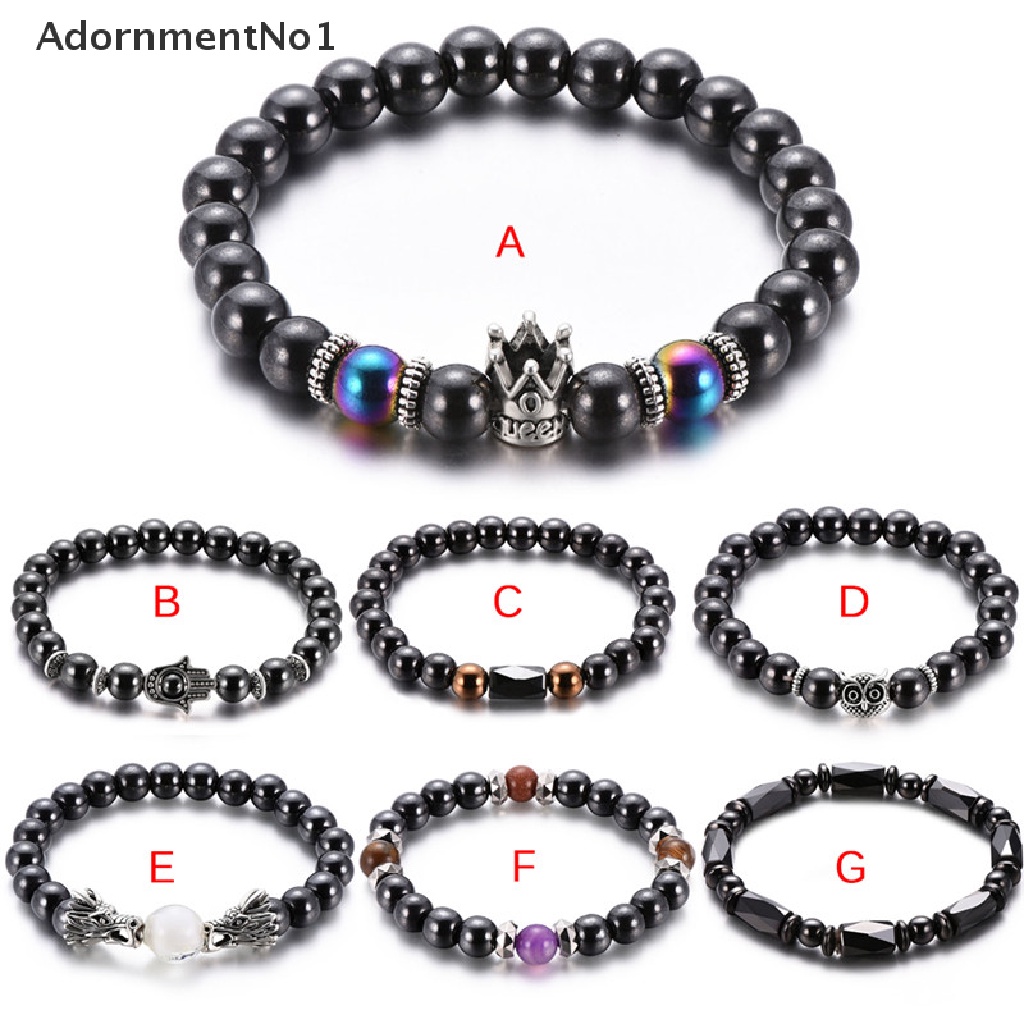 (AdornmentNo1) Gelang Tangan Batu Hematite Magnetik Warna Hitam Untuk Terapi Kesehatan