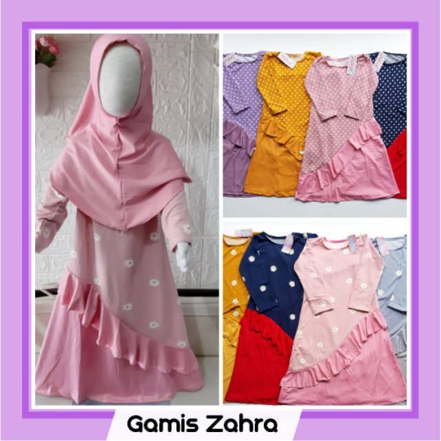 SET GAMIS ANAK ZAHRA BAHAN JERSEY IMPORT/GAMIS HIJAB ANAK/BAJU GAMIS ANAK/BAJU NGAJI ANAK PEREMPUAN