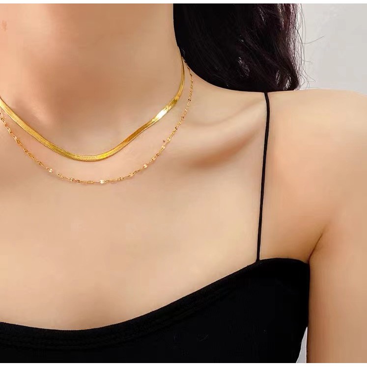 Kalung Model Double Layer Bentuk Geometris Ukuran Kecil | Kalung Rumbai | Kalung Rose Gold 18k | Kalung Bahan Stainless steel | Kalung Bahan Titanium Steel |