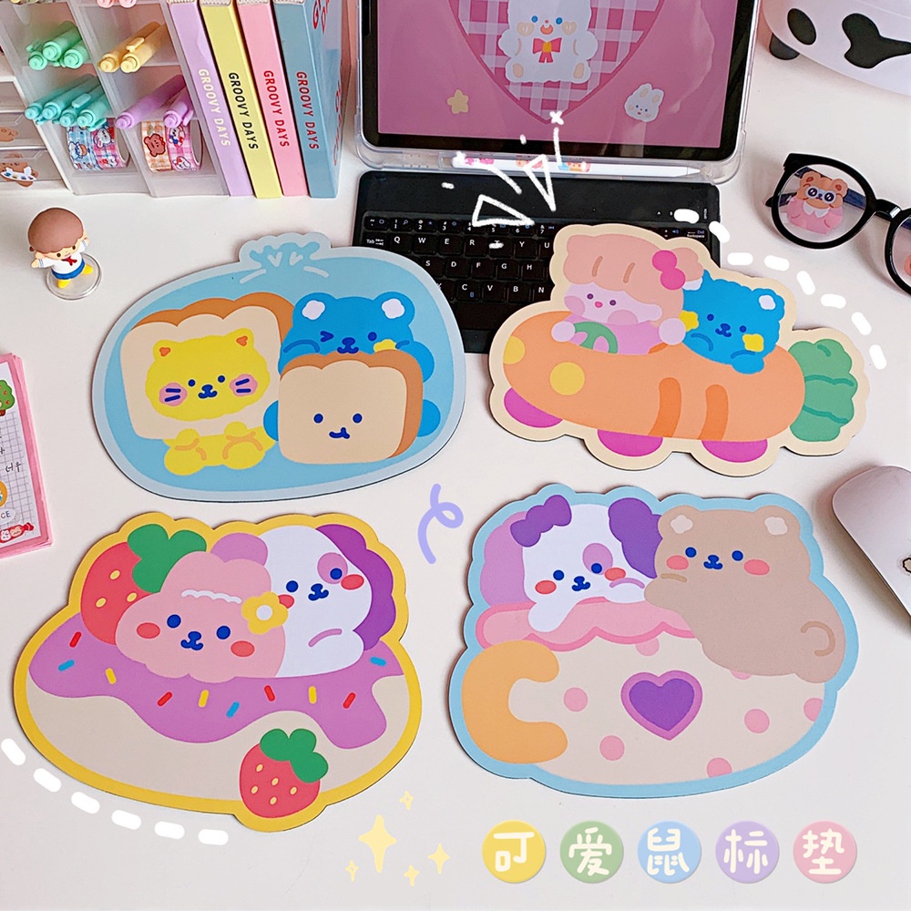 Korean Girly Style Creative Cartoon Bear Animal Pattern Non-slip Waterproof PVC Mouse Pad