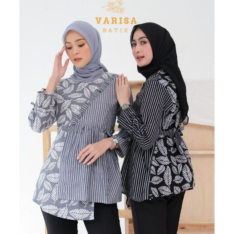 Atasan Batik Wanita Modern Kekinian Blus Kombinasi Seragam Batik Kantor M L XL XXL Terbaru Terlaris