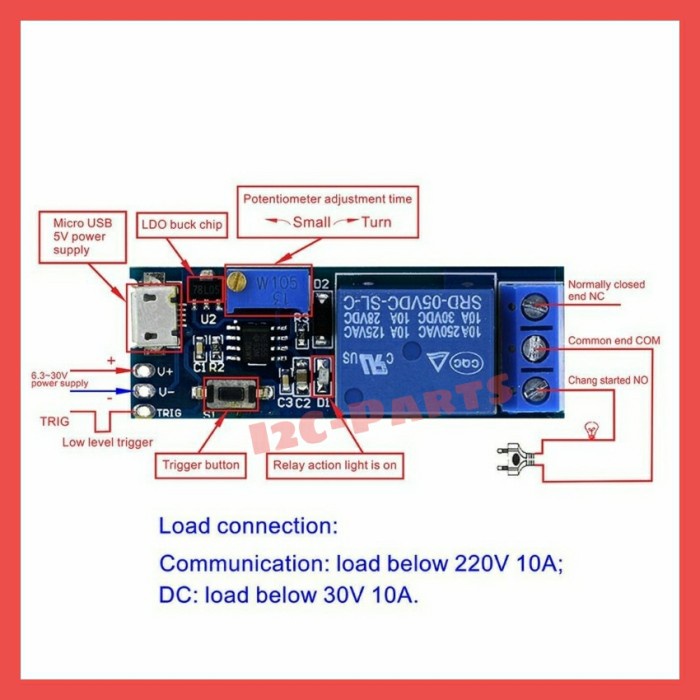 Timer Delay Relay in 5-30v out NE555 Low Level Switch Control Module