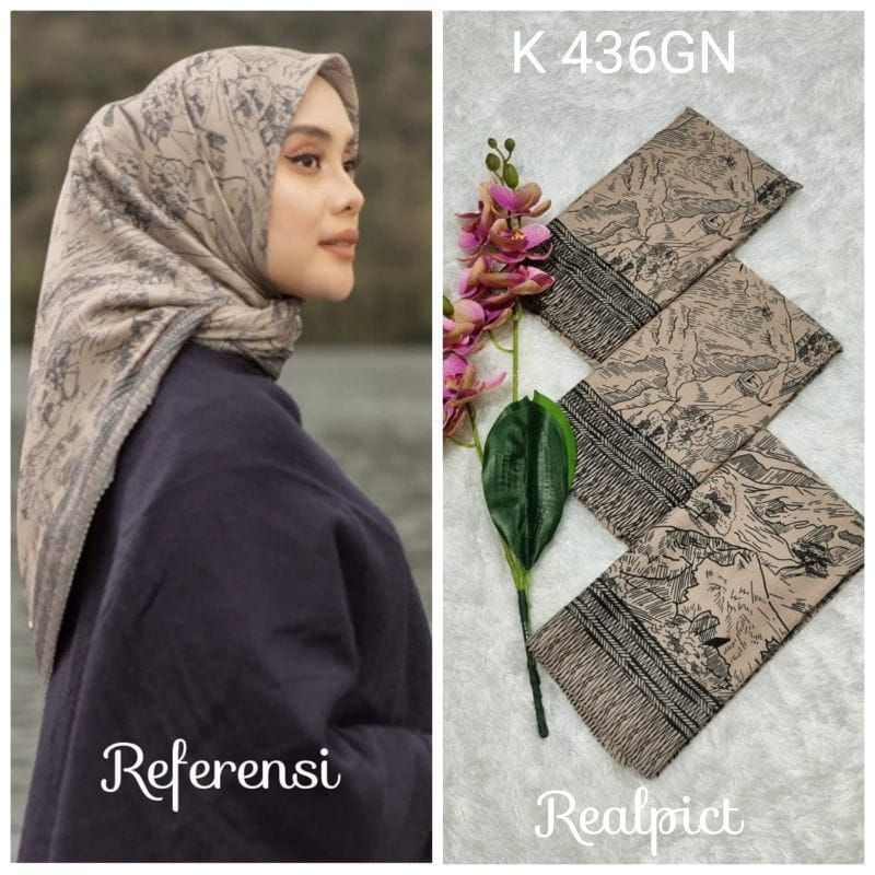 HS Hijab Segi empat Voal Motip Gunung Kode HS 141 Laser Cut