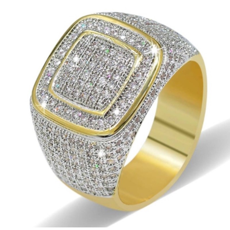 Cincin Lapis Emas Aksen Berlian Gaya Hip Hop Untuk Pria