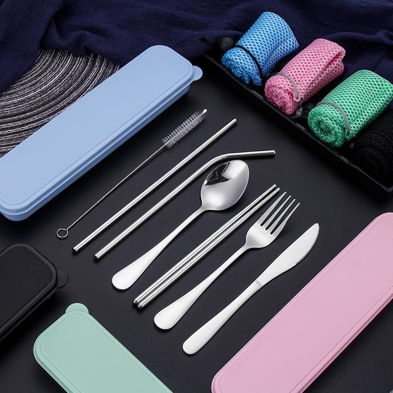 7 Pcs Portable Cutlery Set Stainless Steel / Sendok Garpu Set Portable