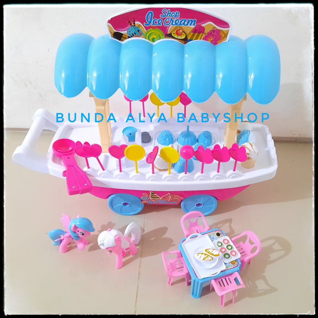 Ice Cream Stroller - Mainan Anak Edukasi - Gerobak Ice Cream Mainan - Troli Es Krim - Trolley Ice Cream Shop Ukuran Besar - Mainan Gerobak Es krim Dorong Fun Toys Ukuran Besar