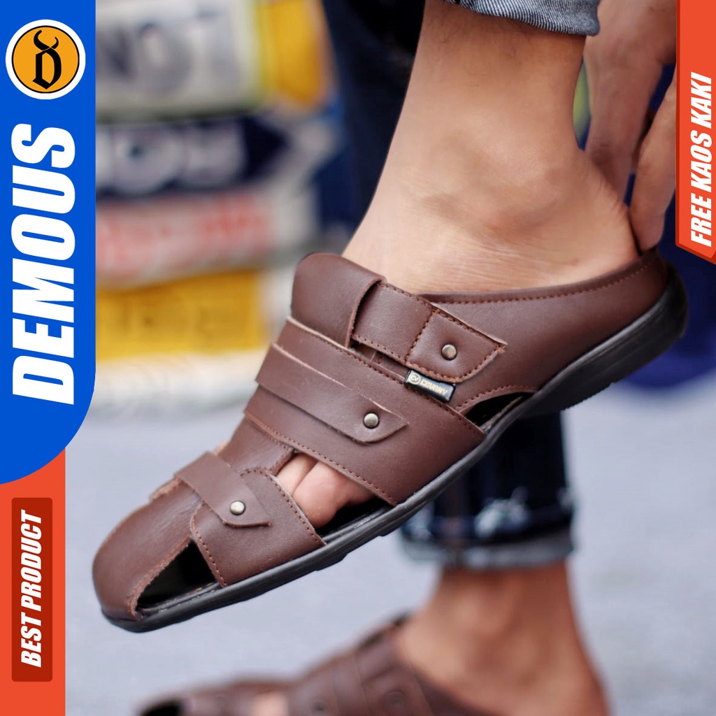 DEMOUS TUTONG Sepatu Sandal Kulit Asli Bustong Slop Pria