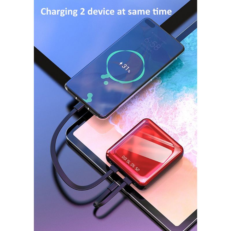 Power Bank 2 Port USB LED 20000mAh with Micro + Lightning + USB Type C Cable 