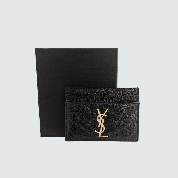 Saint Laurent Ysl Card Holder In Black Ghw