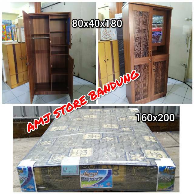 KASUR  SPRINGBED  PAKET KOS KASUR SPRING BED No 4/3/2 DAN LEMARI 2 PINTU Cermin Murah  BANDUNG