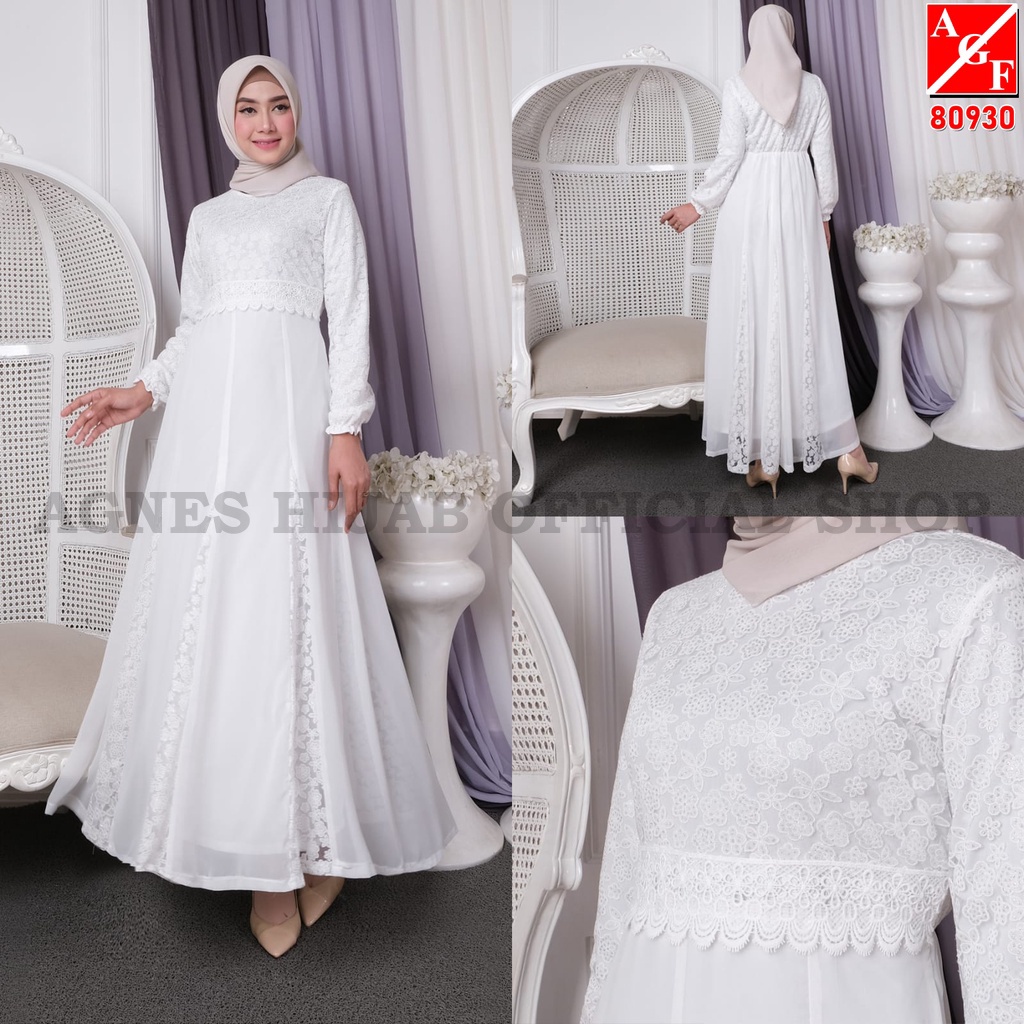 Agnes Baju Gamis Wanita Brukat / Dress Brukat Lebaran Umroh Haji / Busana Muslim Wanita 80930-4