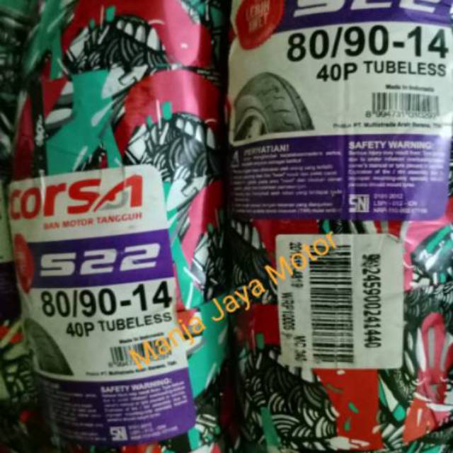 Ban tubeless depan/belakang Corsa S-22 80/90-14 for mio smile/beat/Vario/xeon/x-ride/scoopy/Soul Gt