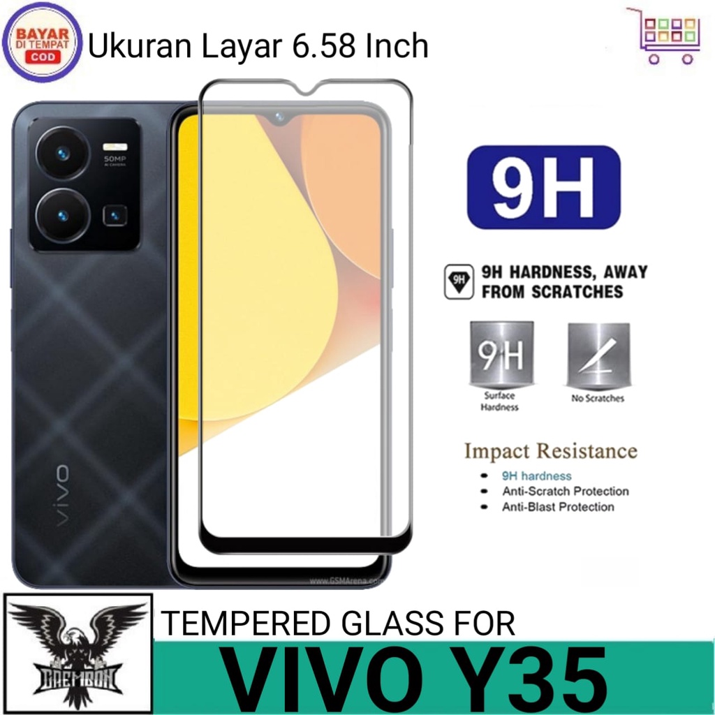 Promo Tempered Glass VIVO Y35 Anti Gores Kaca List Hitam Premium Anti Bekas Sidik Jari