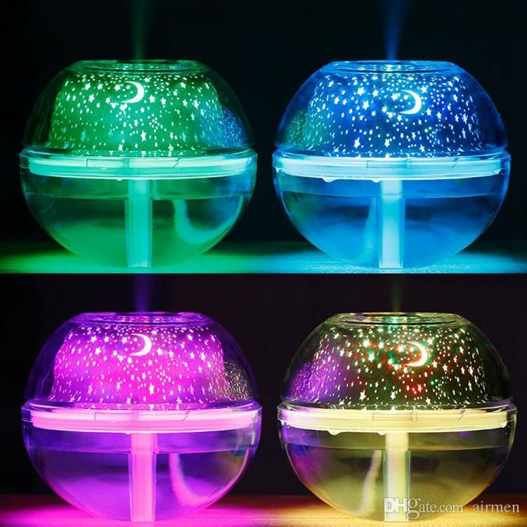 Air Humidifier Ultrasonic 500ml Proyektor Bulan Bintang 2 in1 Moonlight Crystal LED