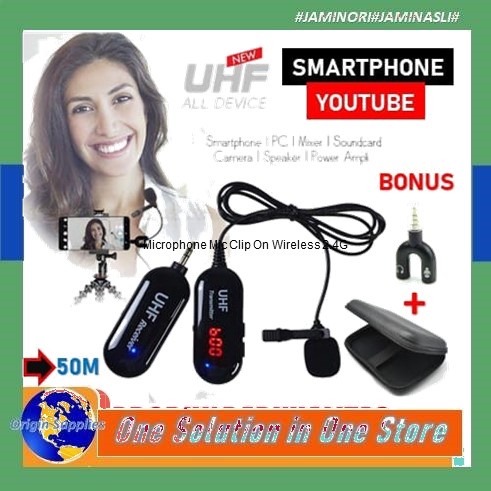 Microphone Mic Clip On Wireless 2.4G PRANK VLOG untuk Smartphone Dslr