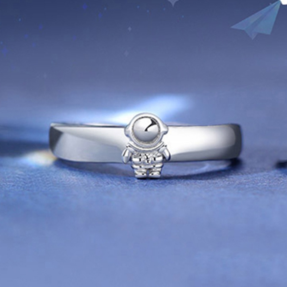 1pc Cincin Lapis Silver Desain Planet Astronot Untuk Pria / Wanita