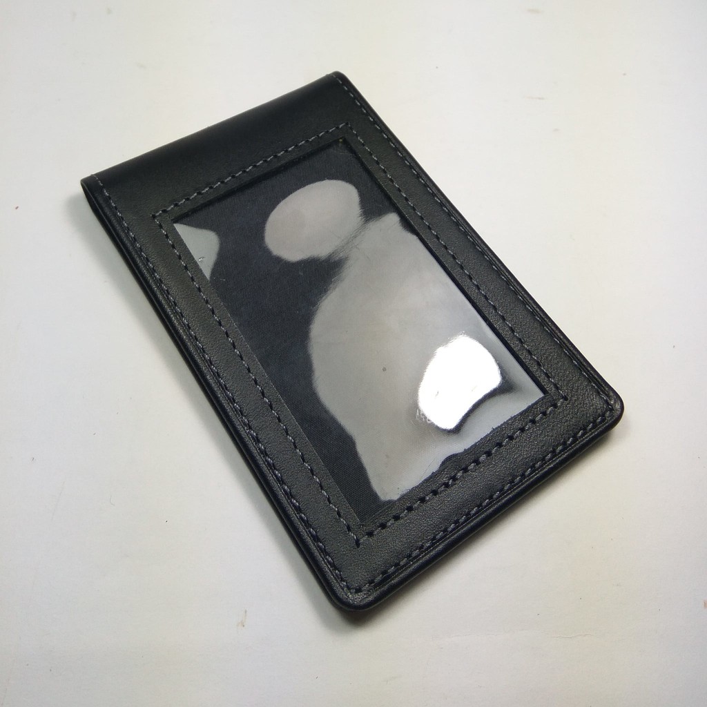 dompet ID card holder kulit asli warna hitam model selip saku magnet