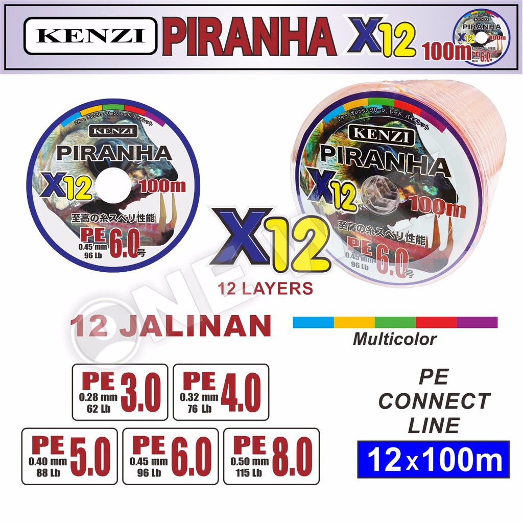 senar tali pancing PE Piranha X12 # 5 multi color