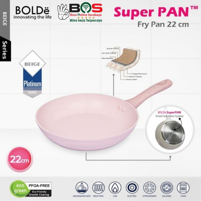 Frypan Bolde Penggorengan 22CM Beige Granite Anti Lengket Bolde Frypan