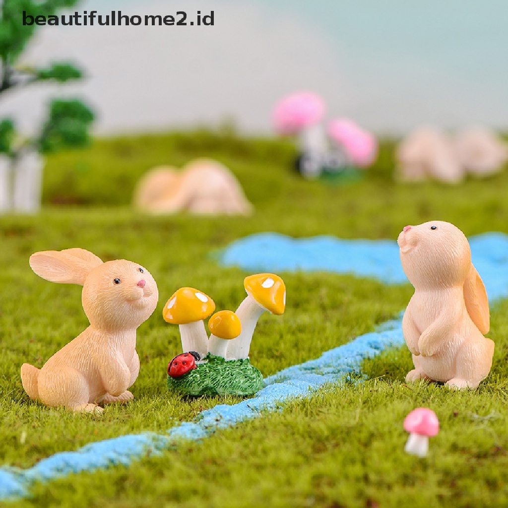 (Beautifulhome2.Id) 7pcs Miniatur Figur Kelinci Paskah Bahan Resin Untuk Dekorasi Taman Peri