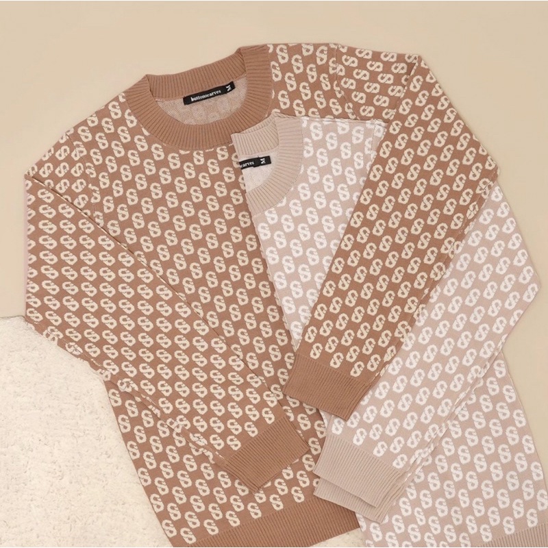 monogram  caramel L sweetshirt benang jarum X buttonscarves