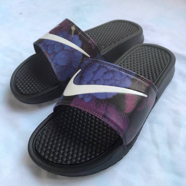 nike black floral slides