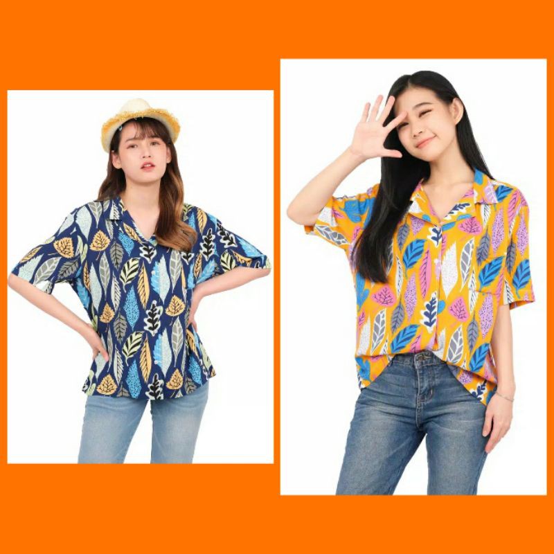 Kemeja Wanita Casual Blouse Jumbo Lengan Pendek
