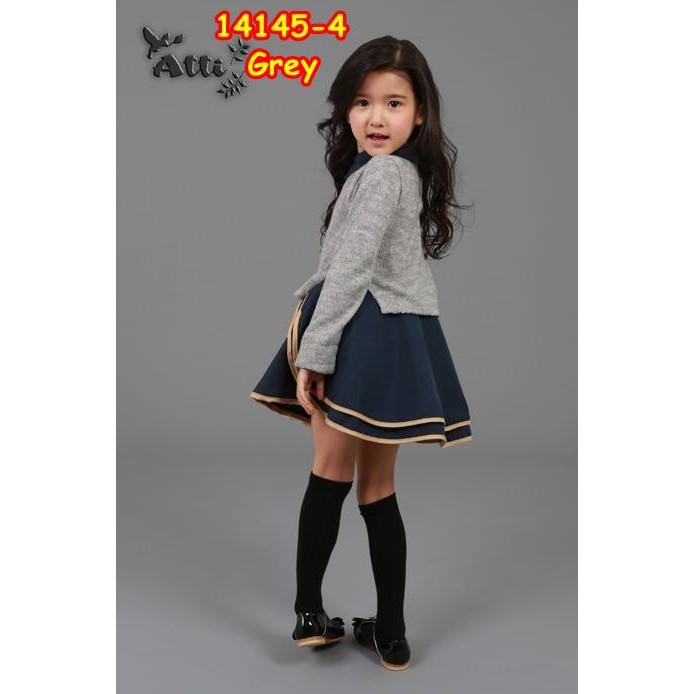 14145-4 GREY / BAJU FASHION GIRL / DRESS ANAK