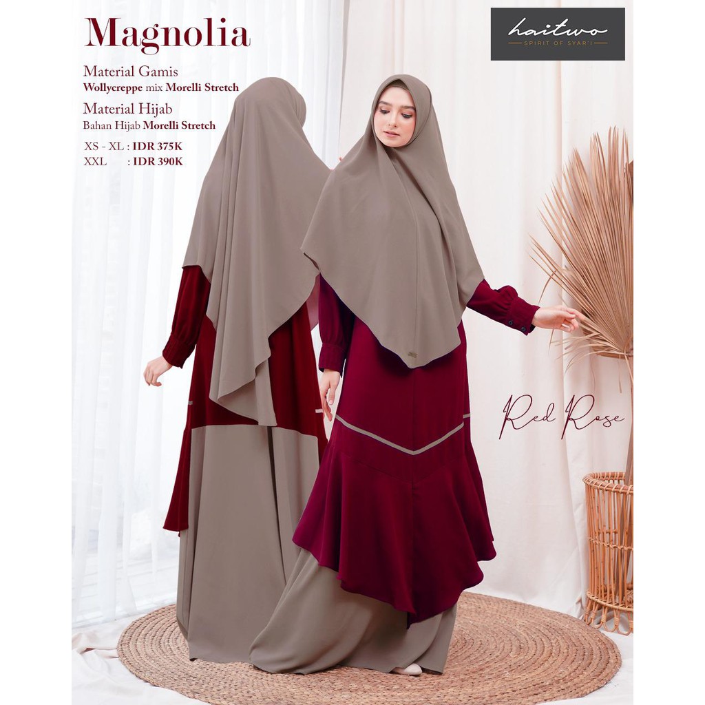 Haitwo Gamis Magnolia Bahan Wollycreppe mix Morelli Stretch set Hijab