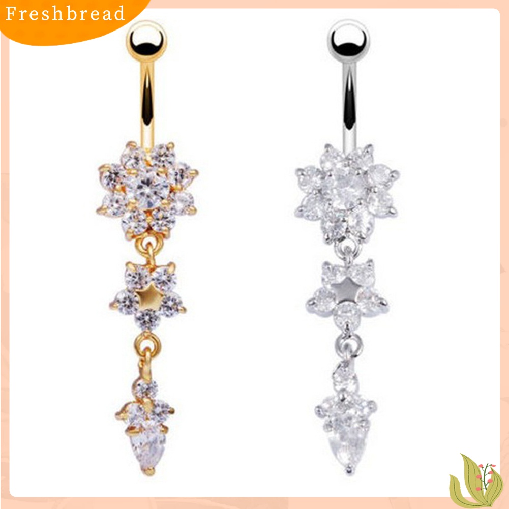 Fresh| Anting Tindik Perut / Pusar Stainless Steel Model Bunga Dengan Berlian Imitasi Untuk Wanita