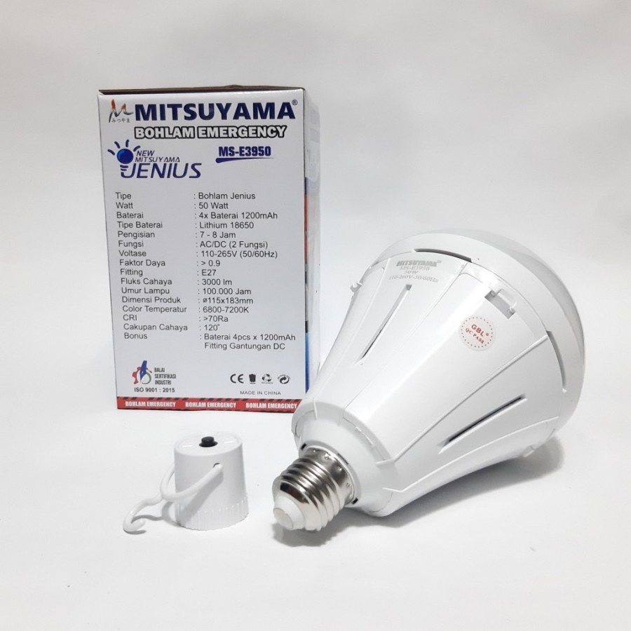 Barangunik2021-Lampu Bohlam Jenius 50 Watt LED Otomatis Mitsuyama Emergency MS-E3950