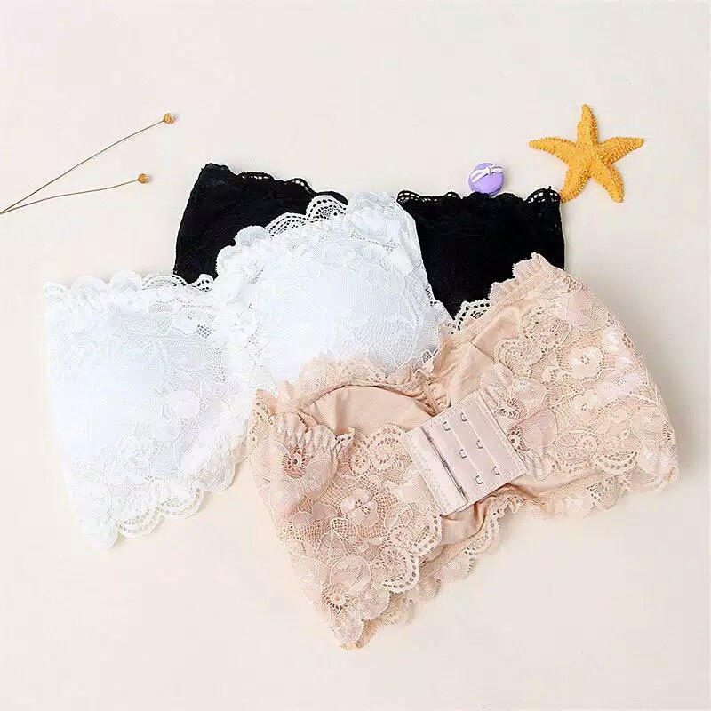 ☀ Sunly ☀ A127 Crop Top Bra Renda Kemben Bandeau Sexy Model Tanpa Tali Dengan Busa Import Grosir