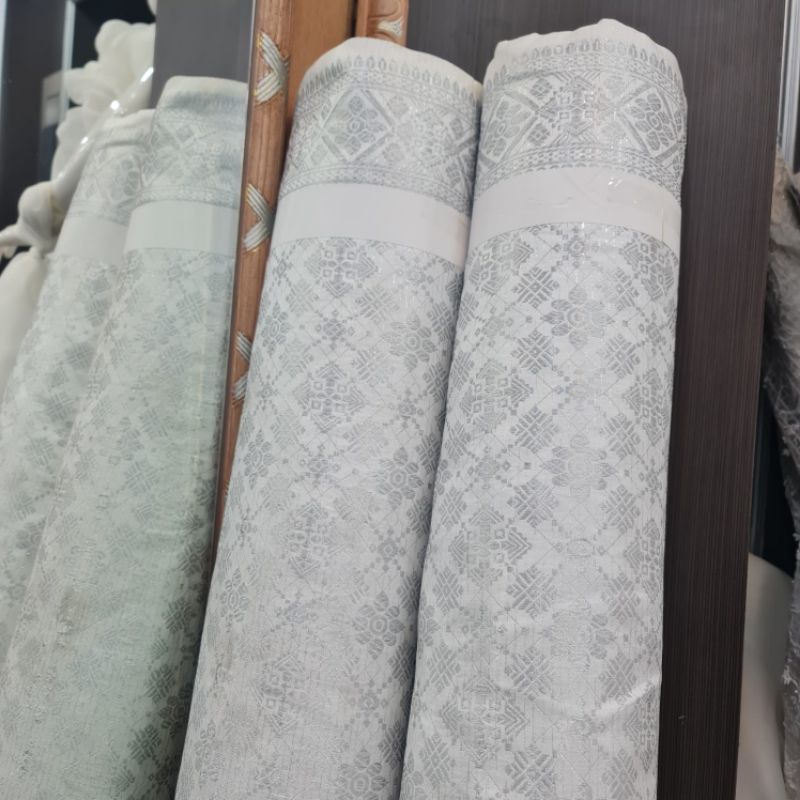 Best Seller Kain Songket Semi Palembang Meteran Putih Silver (harga per setengah meter (50cm)