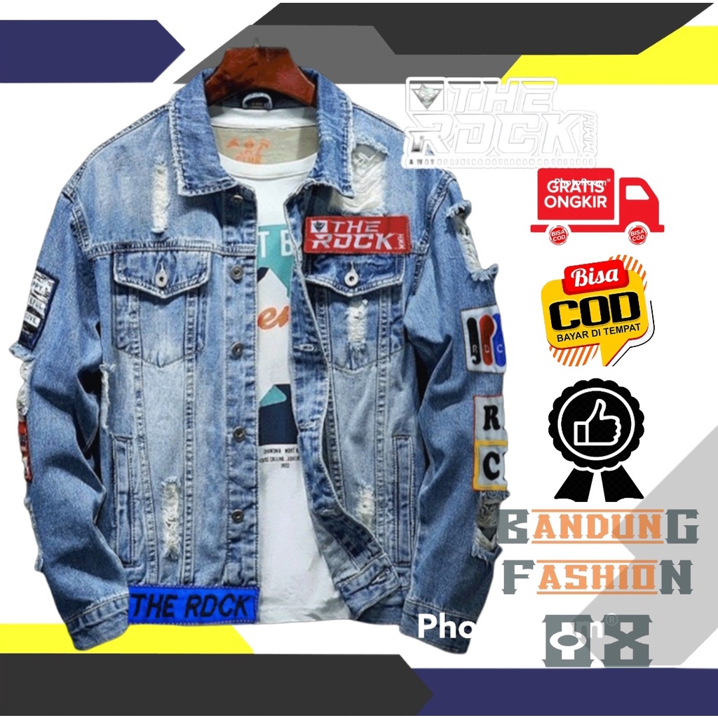 Jaket Jeans Sobek Pria Bordir Jeket Jins Denim Cowok Keren Robek Premium Grade Original The Riddick 