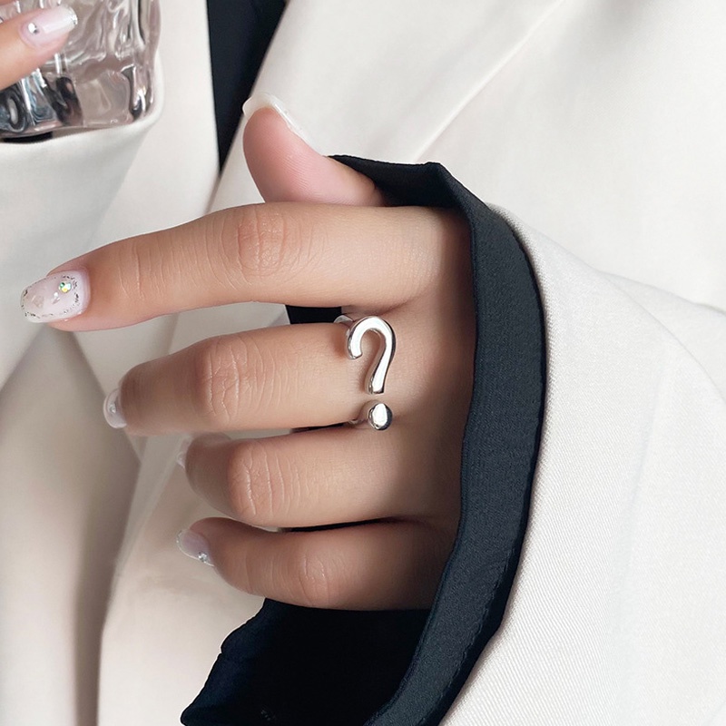 1pc Cincin Jari Telunjuk Model Terbuka Dapat Disesuaikan Desain Tanda Tanya Gaya Hip Hop