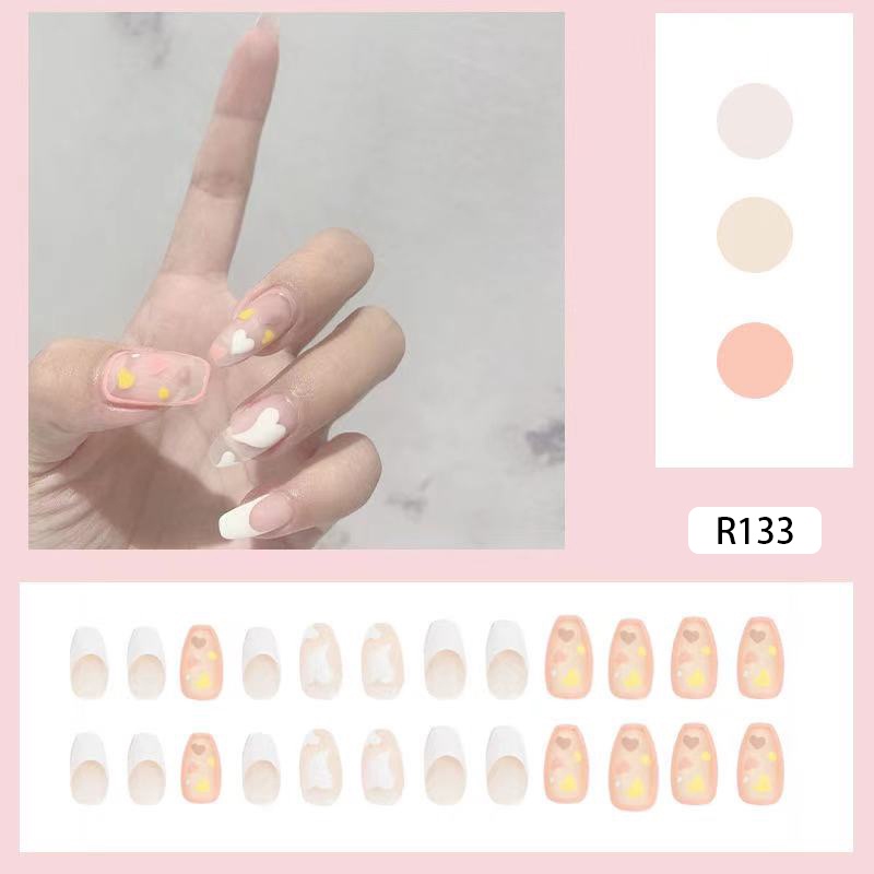 24PCS/SET Simulasi Lem Alpukat Memakai kuku palsu R Perawatan Kuku Palsu-S133