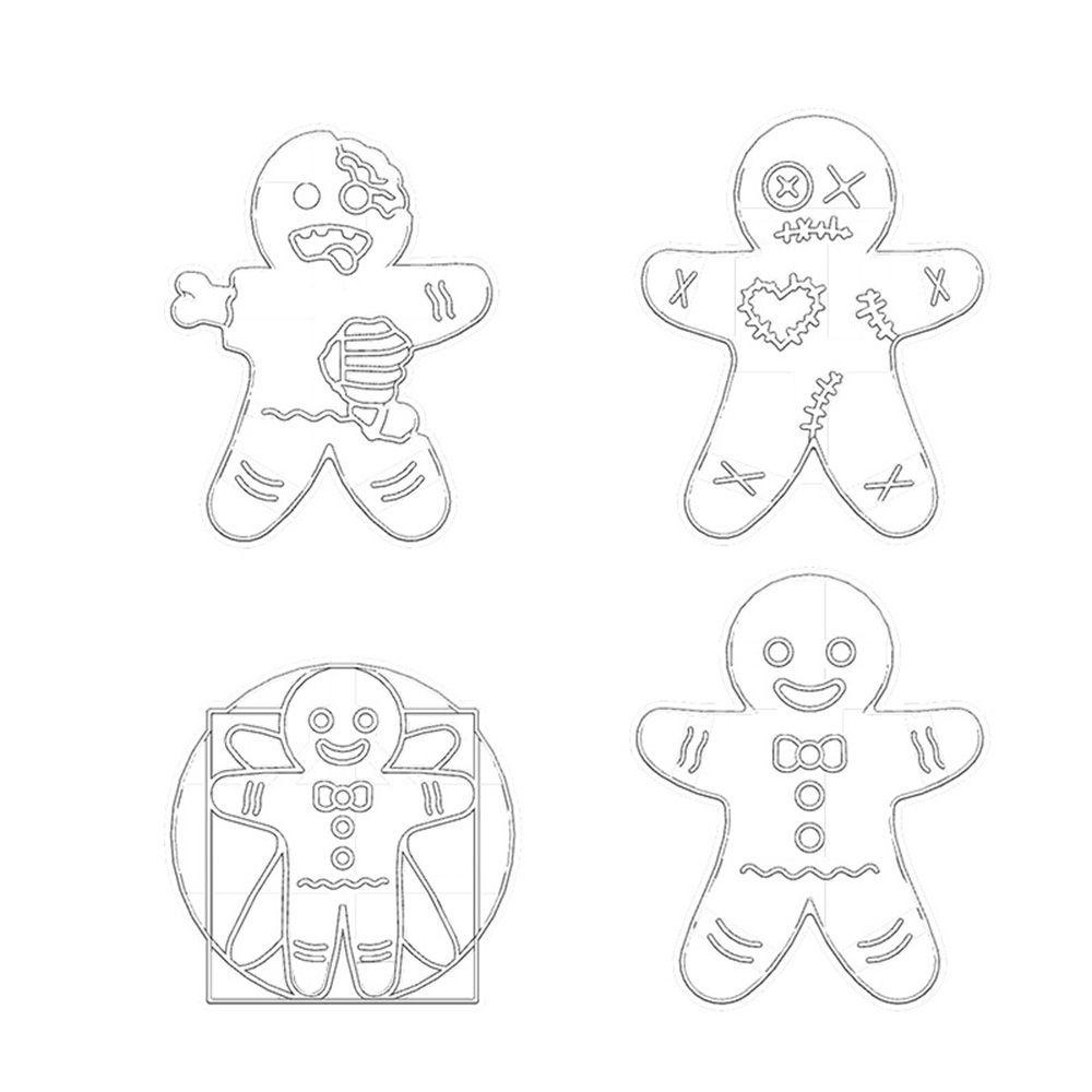 Top 4pcs Cetakan Kue Kering Embosser Coklat Biskuit Cap Alat Kue Voodoo Gingerbread Halloween Natal