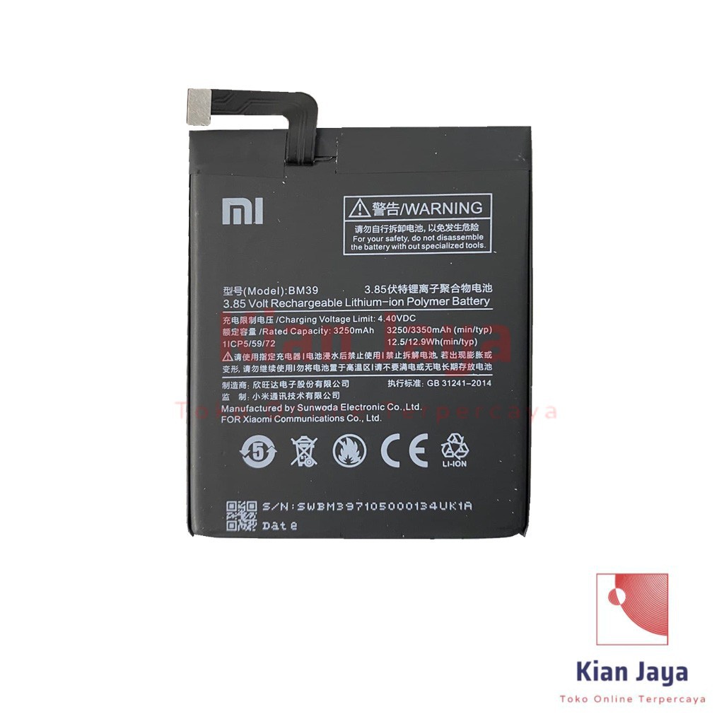 Baterai Xiaomi Mi 6 BM39 Original OEM Batre Batrai Battery Hp Xiao Mi BM 39 Ori